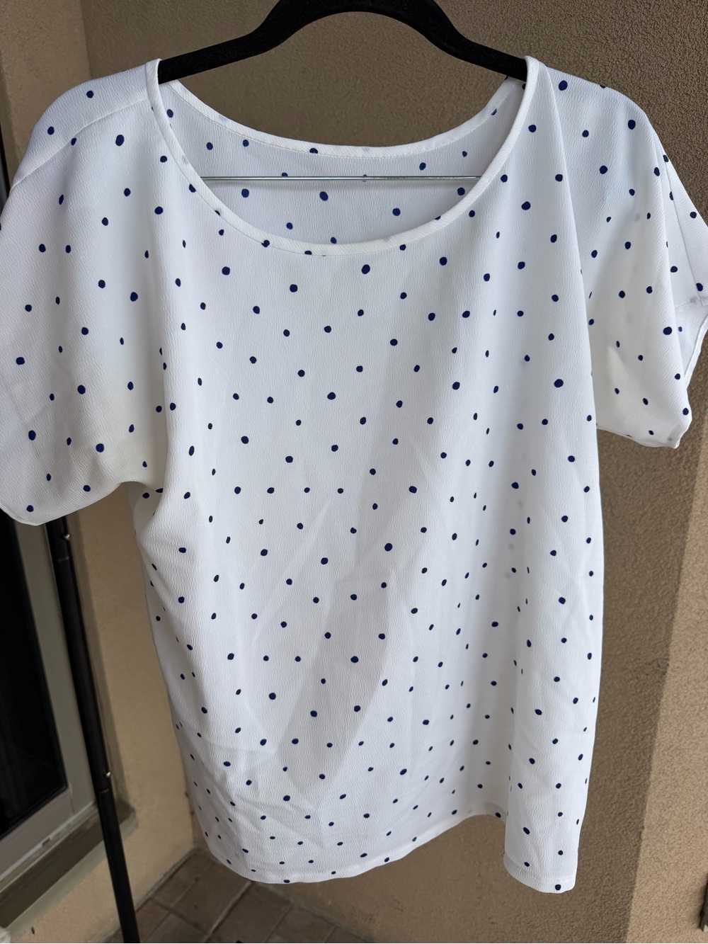 Vintage White and Blue Polka Dot Short Sleeve Blouse Size M - Picture 3 of 7